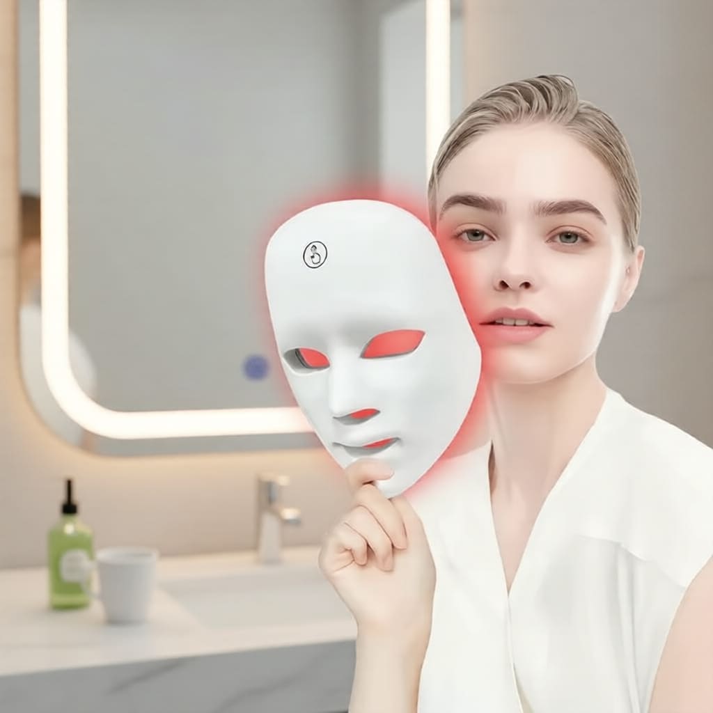 Máscara Facial LED Profissional 7 Cores - Ilumina e Combate a Acne - Tratamento Spa em Casa